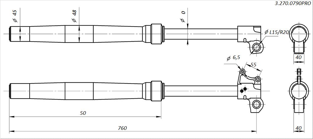Амортизаторы передние 760x45x48 ось 15мм fastace