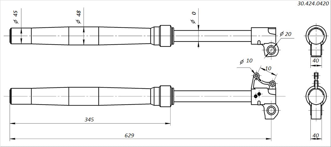 Амортизаторы передние 630x45x48 ось 15мм