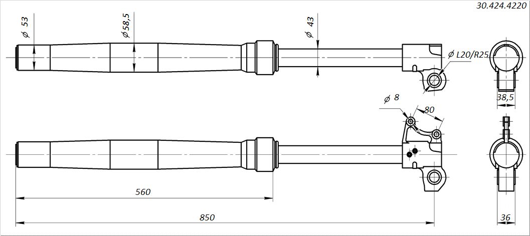 Амортизаторы передние 850x53x58,5