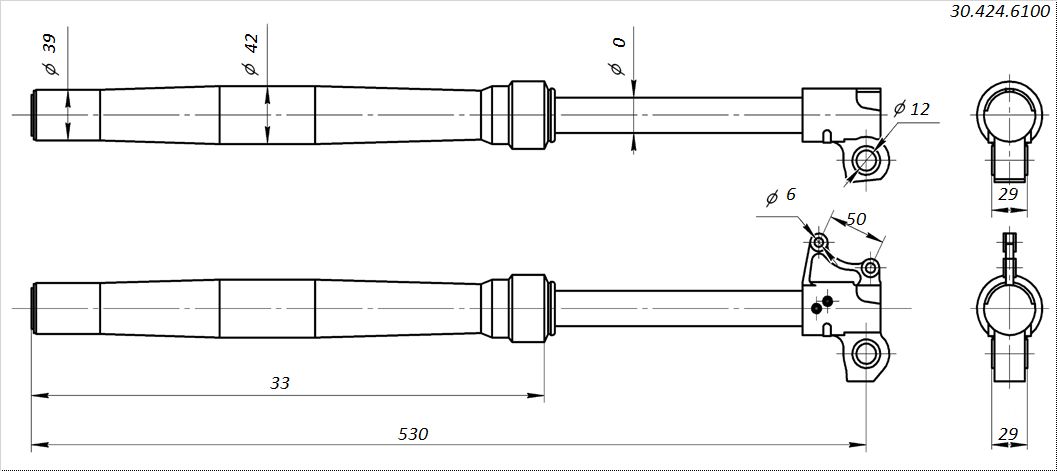 Амортизаторы передние 530x39x42 ось 12мм