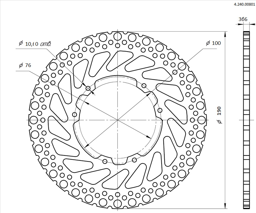 Диск тормозной 190х76х3,5мм М10х4х100мм