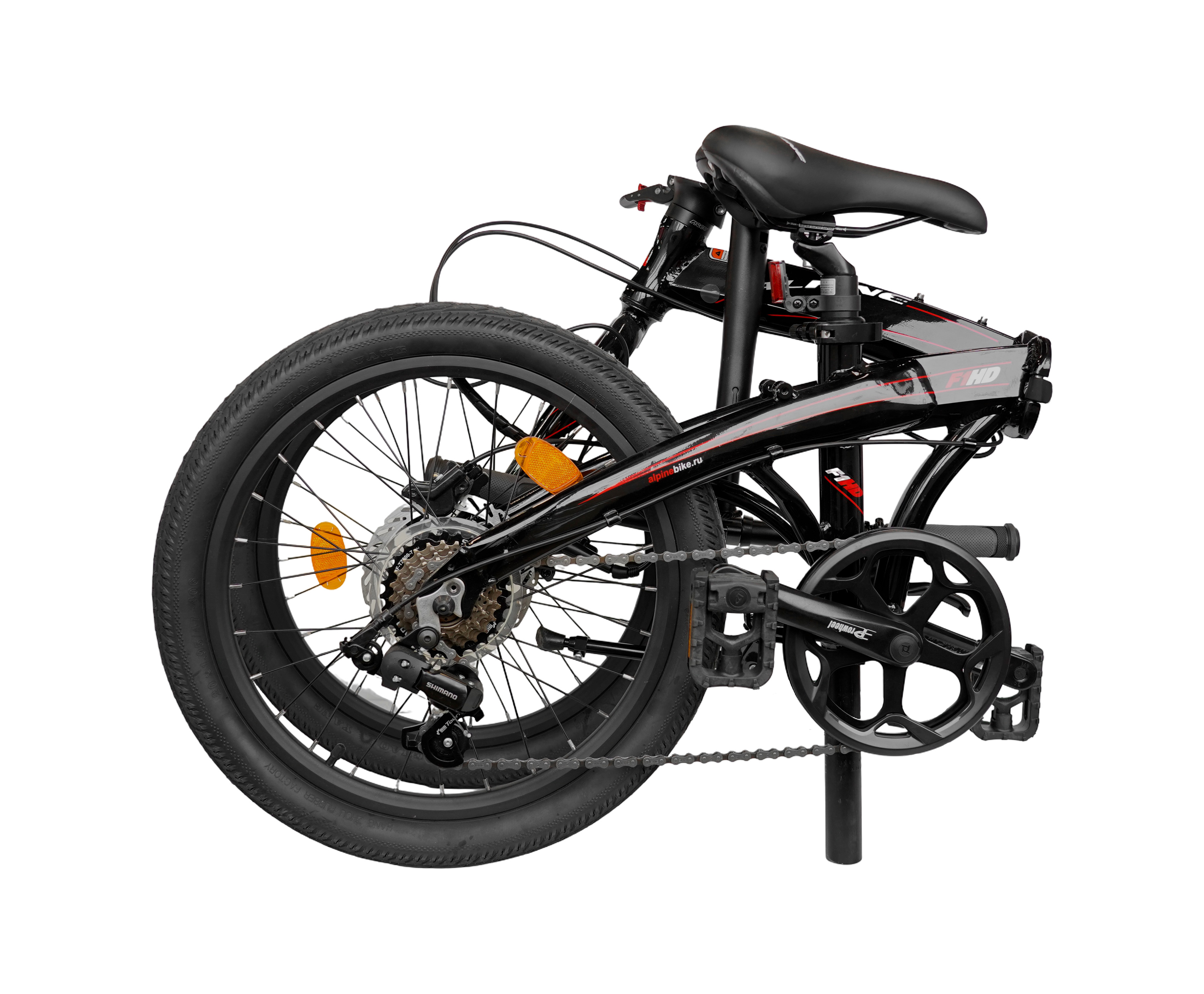 Велосипед Alpinebike F1HD, One size, 20", складной, 7 скоростей, черно-красный