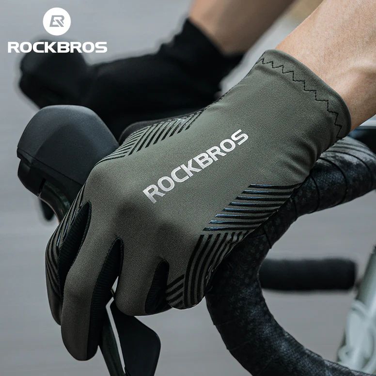 Велоперчатки ROCKBROS S310 черно зеленые.  Длинные пальцы.