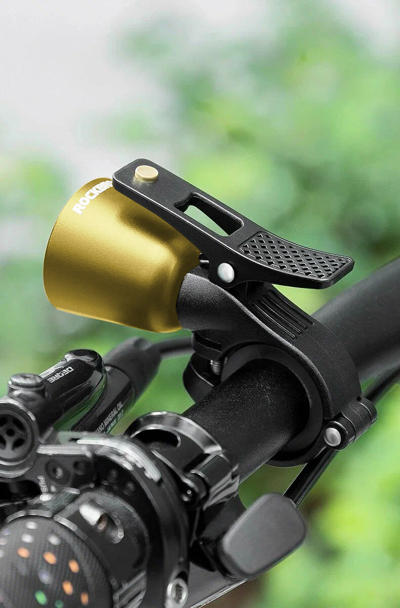 Звонок Rockbros латунного цвета ударный в виде рожка. Арт. RB_34210005004