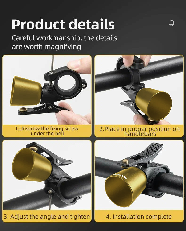 Звонок Rockbros латунного цвета ударный в виде рожка. Арт. RB_34210005004