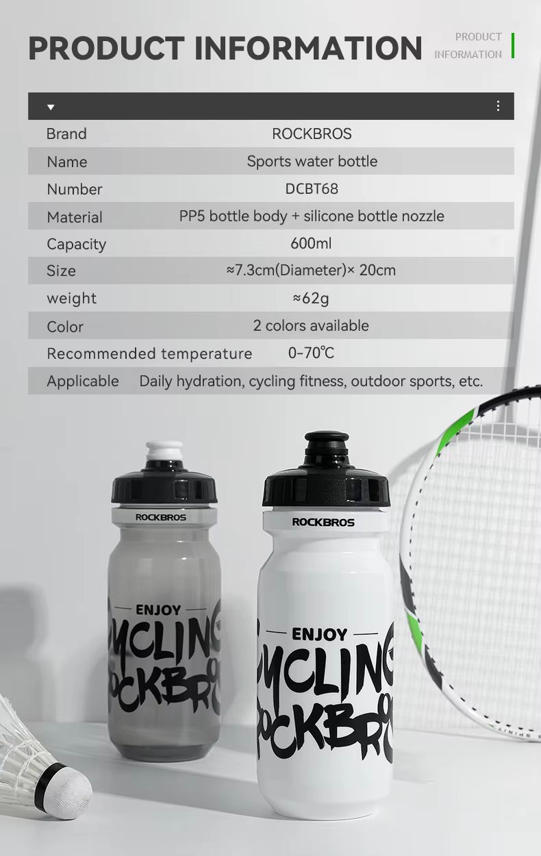 Велофляга Rockbros прозрачная черная 600мл со съёмным колпачком. арт. RB_35210068002