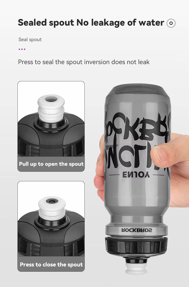 Велофляга Rockbros прозрачная черная 600мл со съёмным колпачком. арт. RB_35210068002