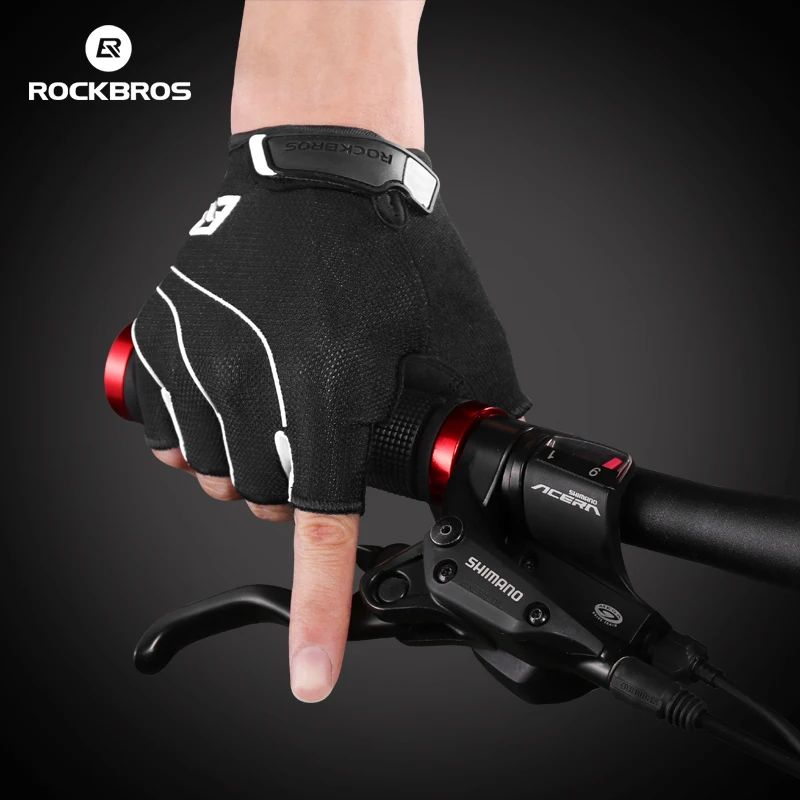 Велоперчатки ROCKBROS S107 короткие пальцы, противоскользящие, с липучкой; черный