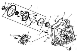 Правая половина картера и масляный насос