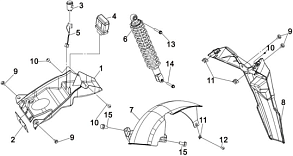 Задняя облицовка и амортизатор