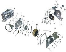 Магнето, стартерный двигатель, левая крышка картера